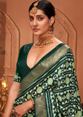 Lunar Green Ikkat Polka Dot Saree-3899